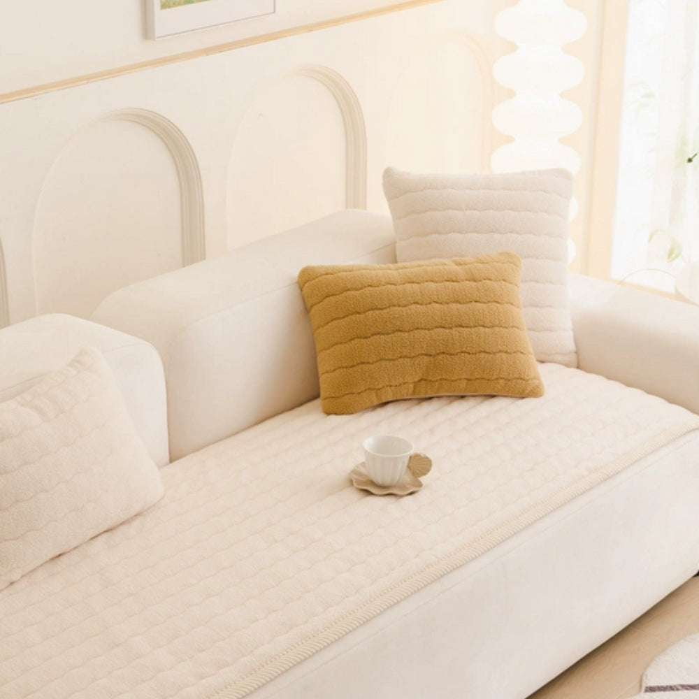 Chic Thick Plush Sofa Cover | Soft Scratch-Resistant Cozy Design
