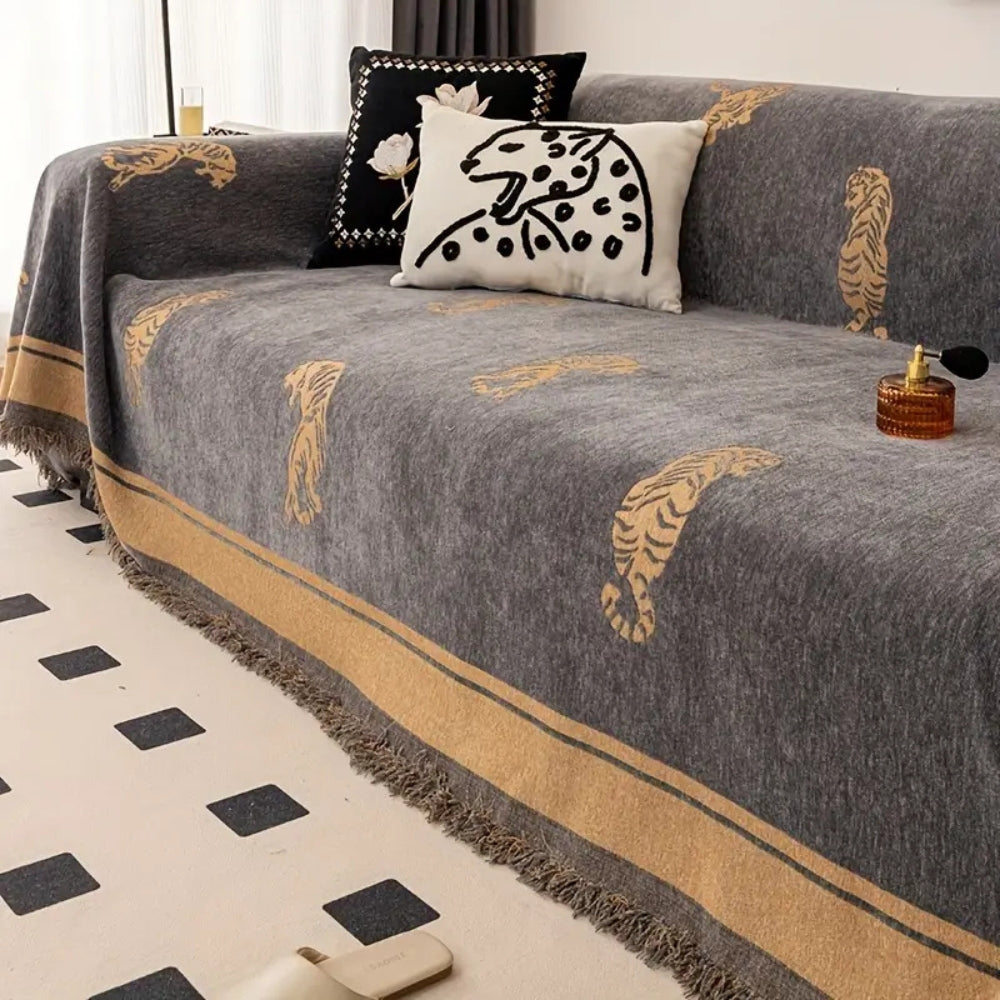 Safari Tiger Chenille Sofa Cover | Reversible Wild Style and Comfort