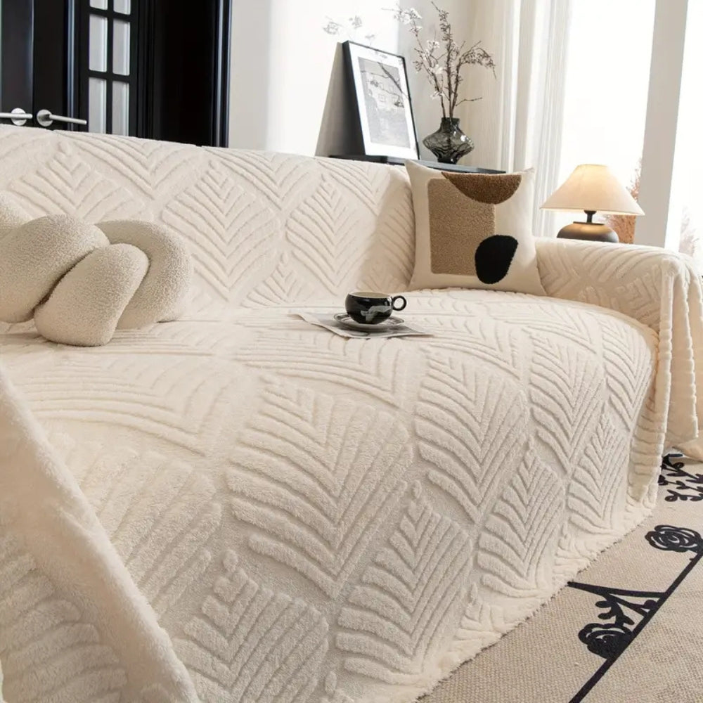 Herringbone Leaf Fleece Sofa Cover | Soft Stylish Protection for Every Home