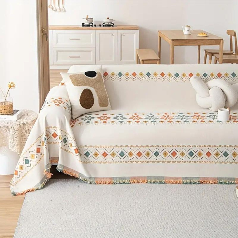Stylish Boho Sofa Cover | Tassel Design with Cozy Everyday Protection