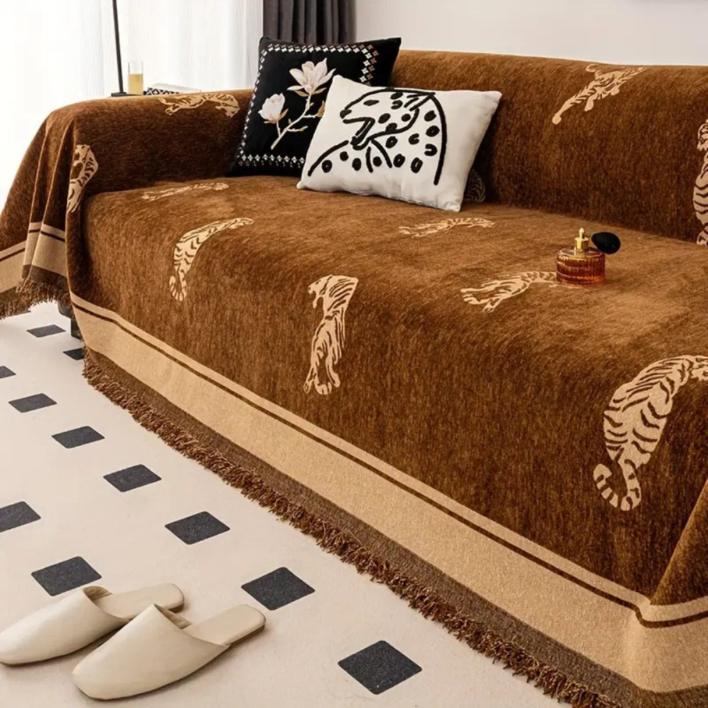 Safari Tiger Chenille Sofa Cover | Reversible Wild Style and Comfort