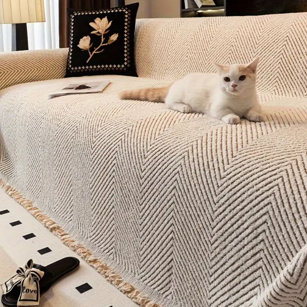Stripe Herringbone Sofa Cover | Durable Water-Resistant Protection