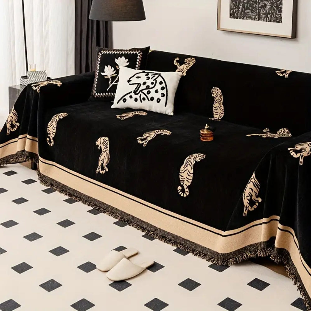 Safari Tiger Chenille Sofa Cover | Reversible Wild Style and Comfort