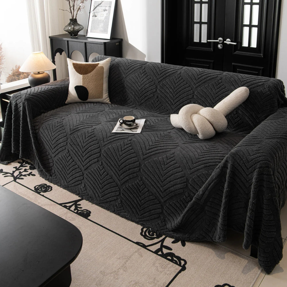 Herringbone Leaf Fleece Sofa Cover | Soft Stylish Protection for Every Home