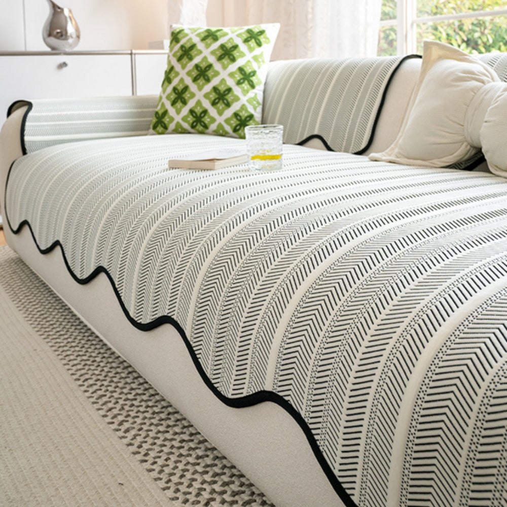 Aurivelle Herringbone Sofa Cover | Scalloped Edge Luxury Protection