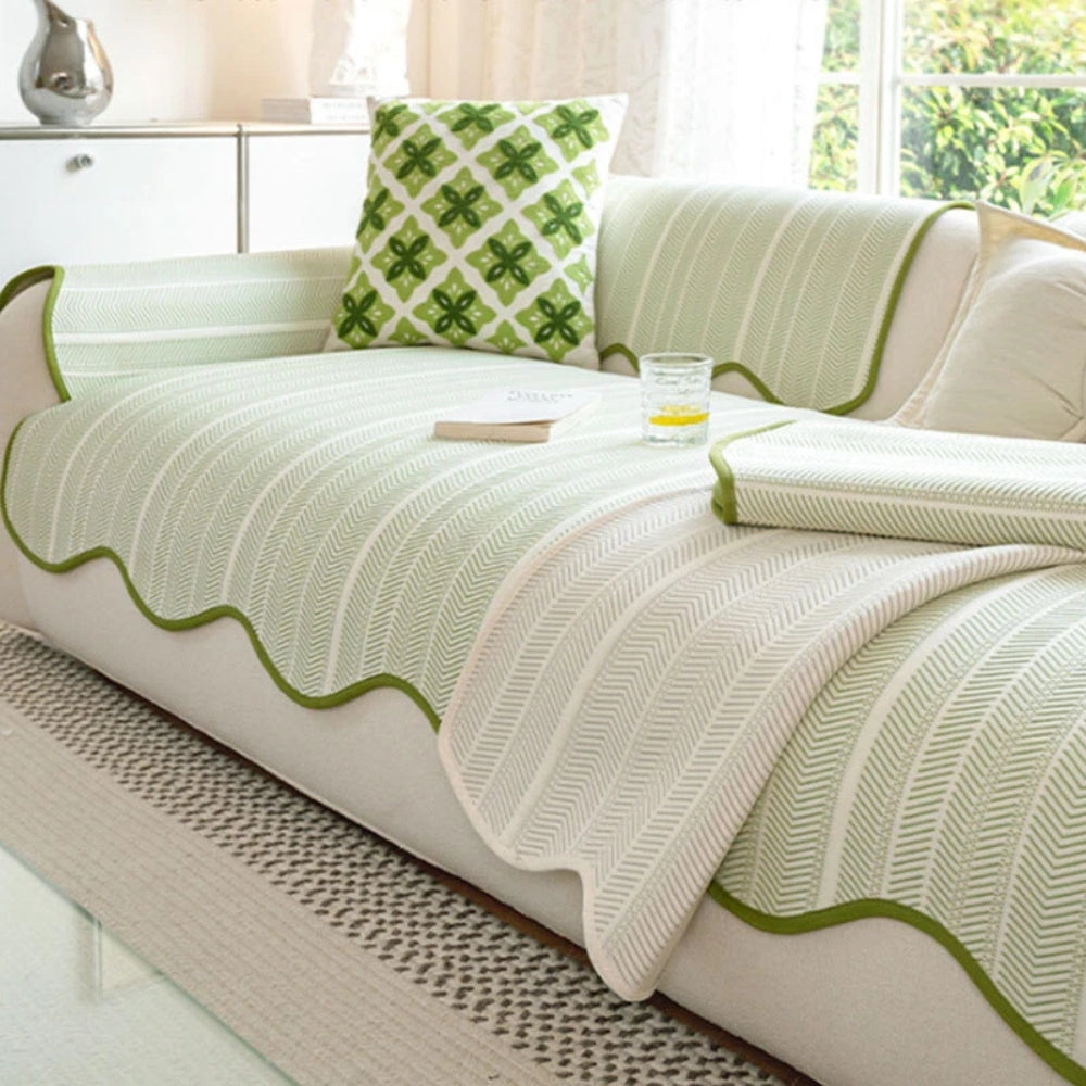 Aurivelle Herringbone Sofa Cover | Scalloped Edge Luxury Protection