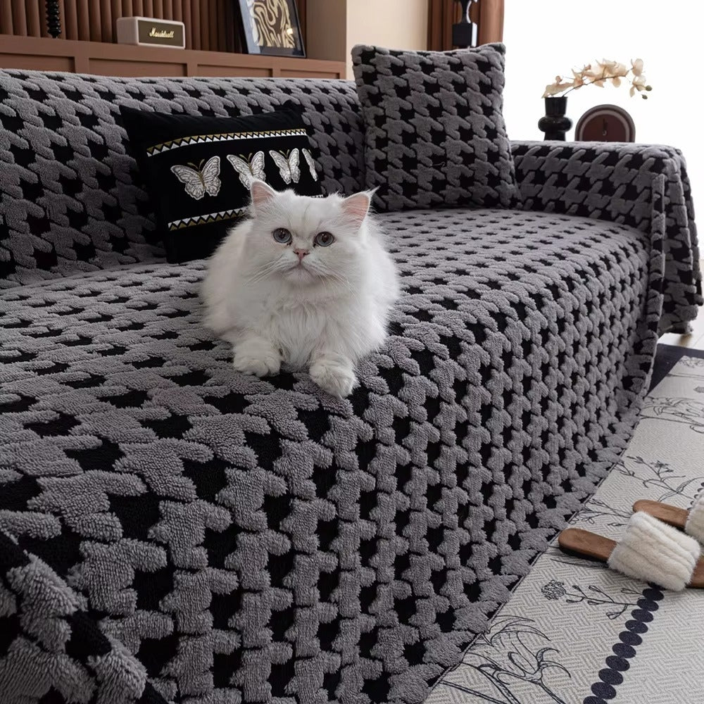 Cavalli Houndstooth Plush Sofa Cover | Classic Comfort with Modern Protection