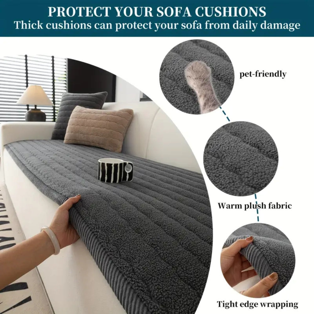 Chic Thick Plush Sofa Cover | Soft Scratch-Resistant Cozy Design