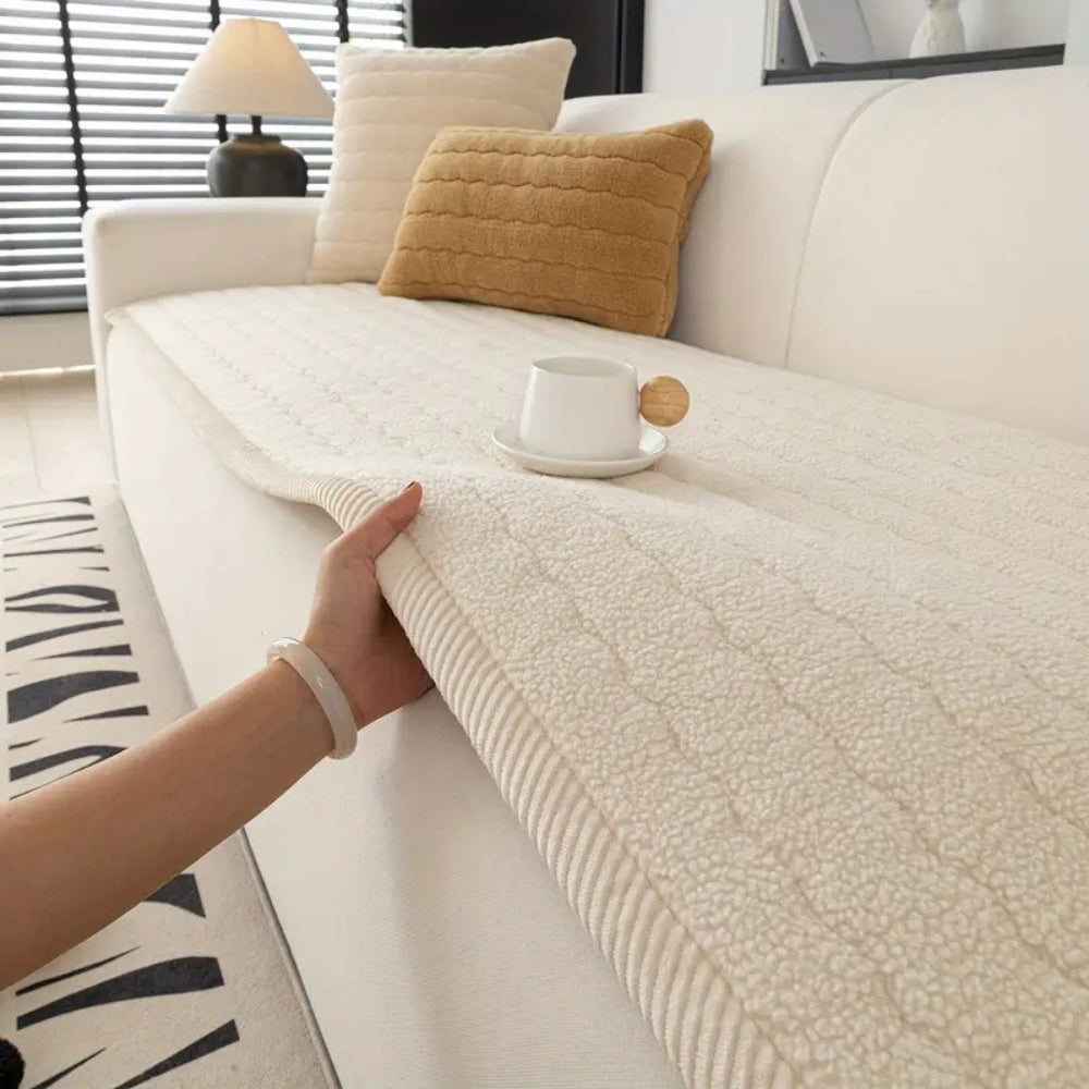 Chic Thick Plush Sofa Cover | Soft Scratch-Resistant Cozy Design