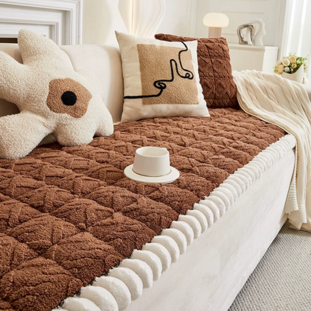 Snuggle Sherpa Sofa Cover | Plush Diamond Quilt Protection