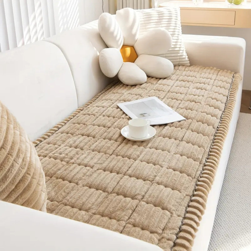 Plush Pleated Sofa Cover | Cozy Protection for Everyday Living