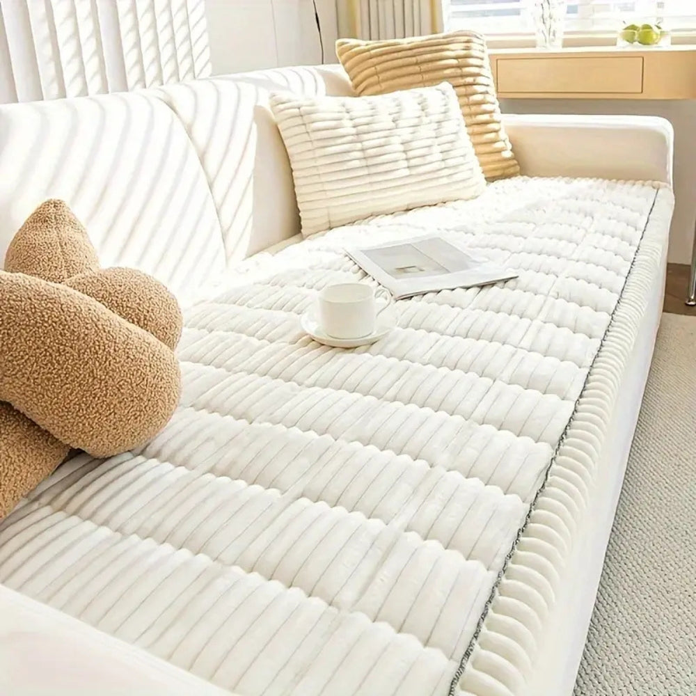 Plush Pleated Sofa Cover | Cozy Protection for Everyday Living