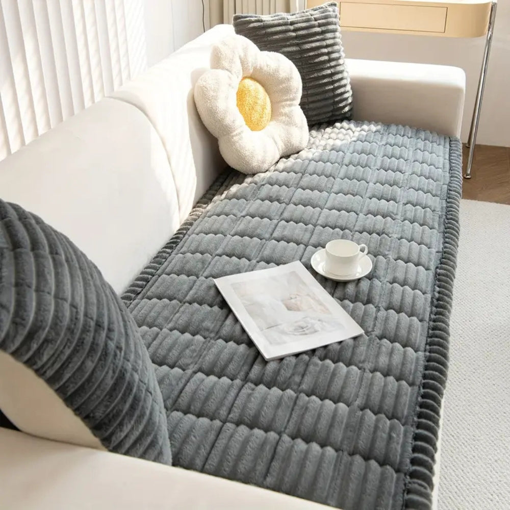 Plush Pleated Sofa Cover | Cozy Protection for Everyday Living