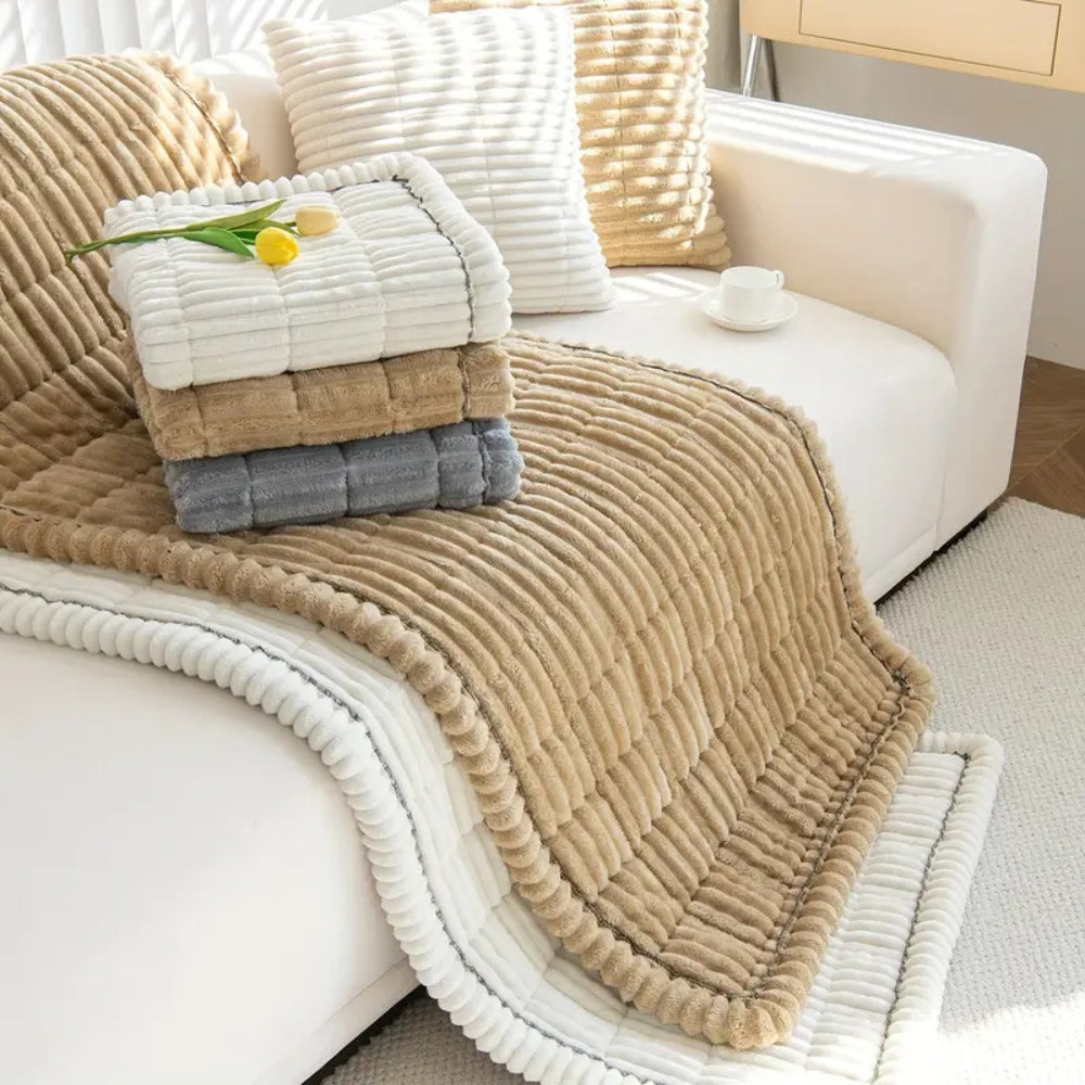 Plush Pleated Sofa Cover | Cozy Protection for Everyday Living