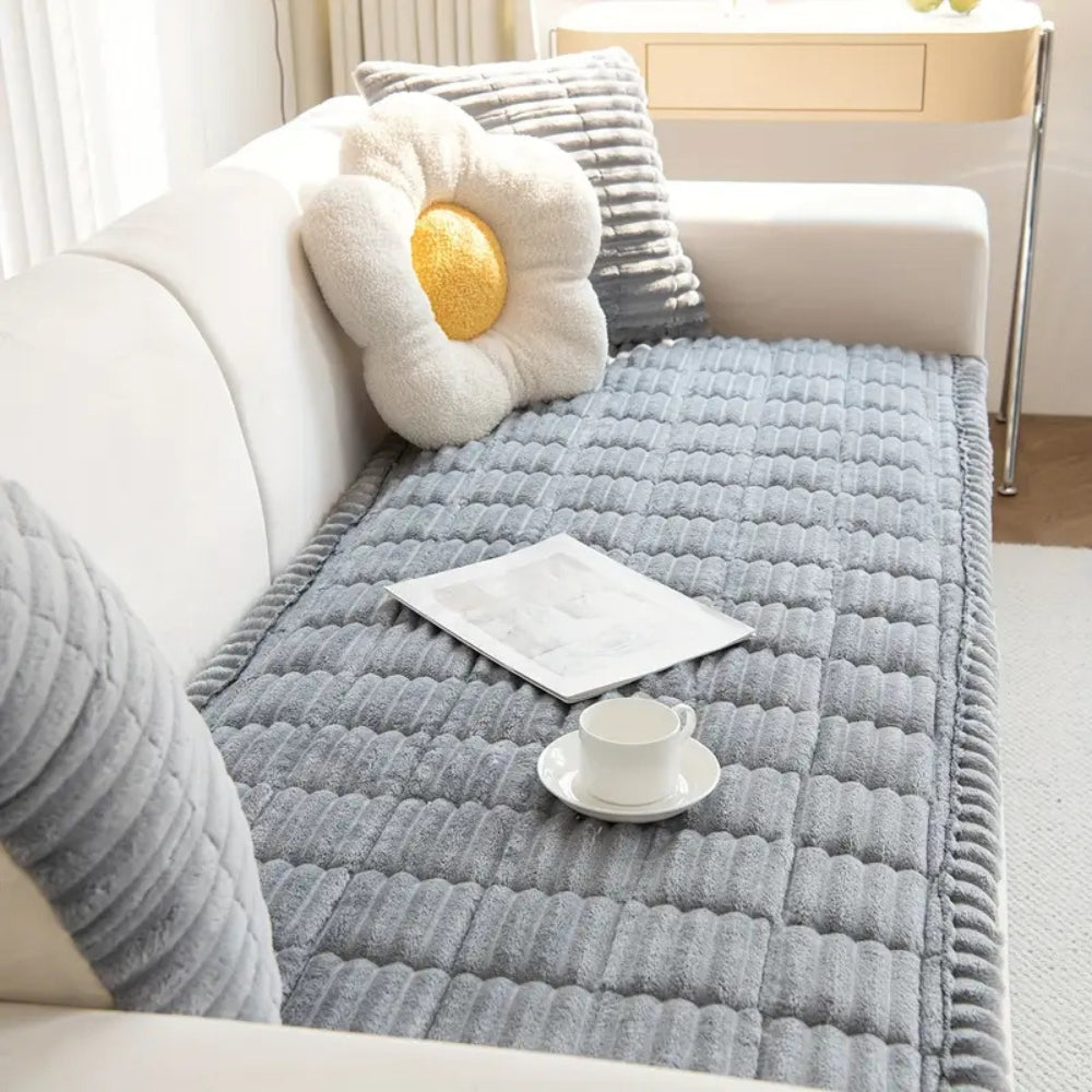 Plush Pleated Sofa Cover | Cozy Protection for Everyday Living