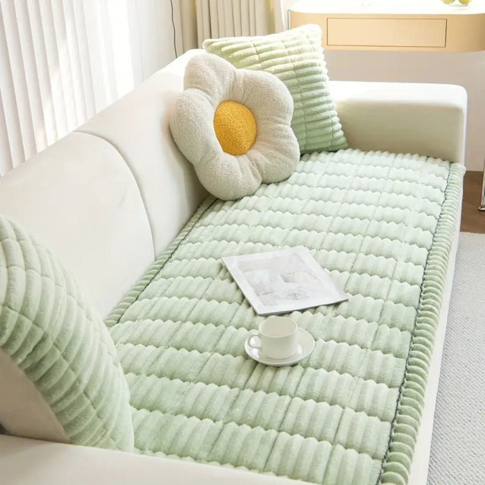 Plush Pleated Sofa Cover | Cozy Protection for Everyday Living