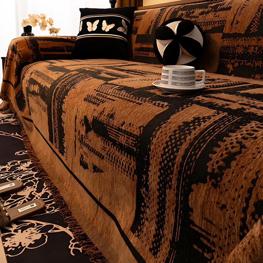 Tribal Geometric Chenille Sofa Cover | Warm Earthy Style with Lasting Comfort