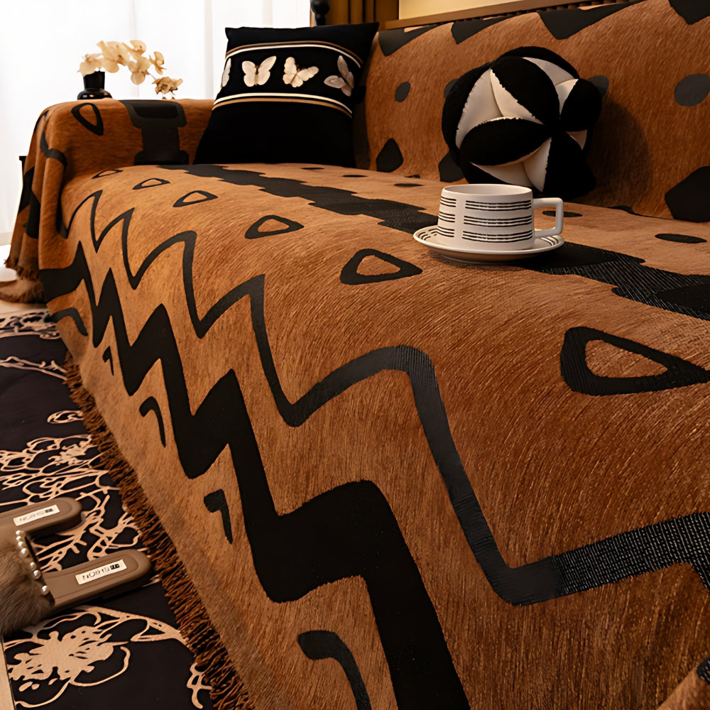 Tribal Geometric Chenille Sofa Cover | Warm Earthy Style with Lasting Comfort