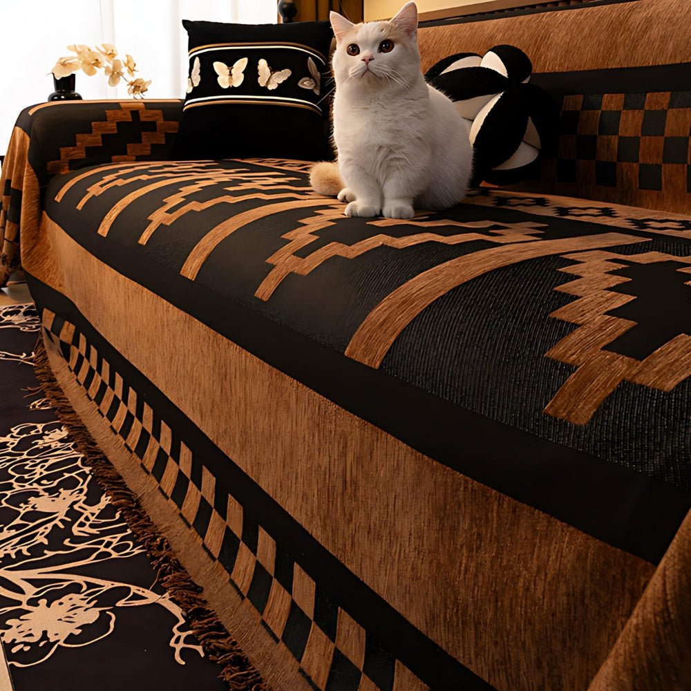 Tribal Geometric Chenille Sofa Cover | Warm Earthy Style with Lasting Comfort