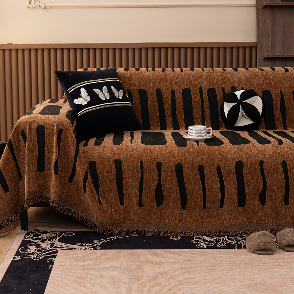 Tribal Geometric Chenille Sofa Cover | Warm Earthy Style with Lasting Comfort