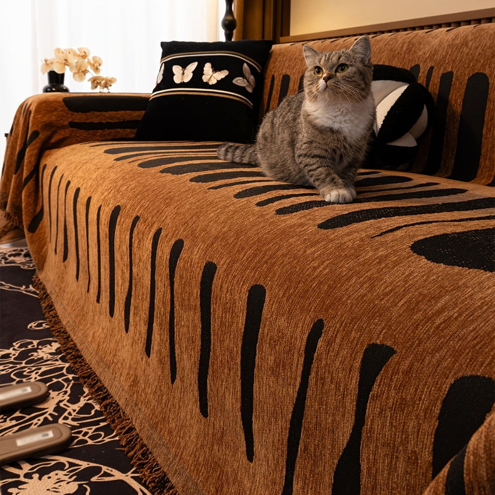 Tribal Geometric Chenille Sofa Cover | Warm Earthy Style with Lasting Comfort