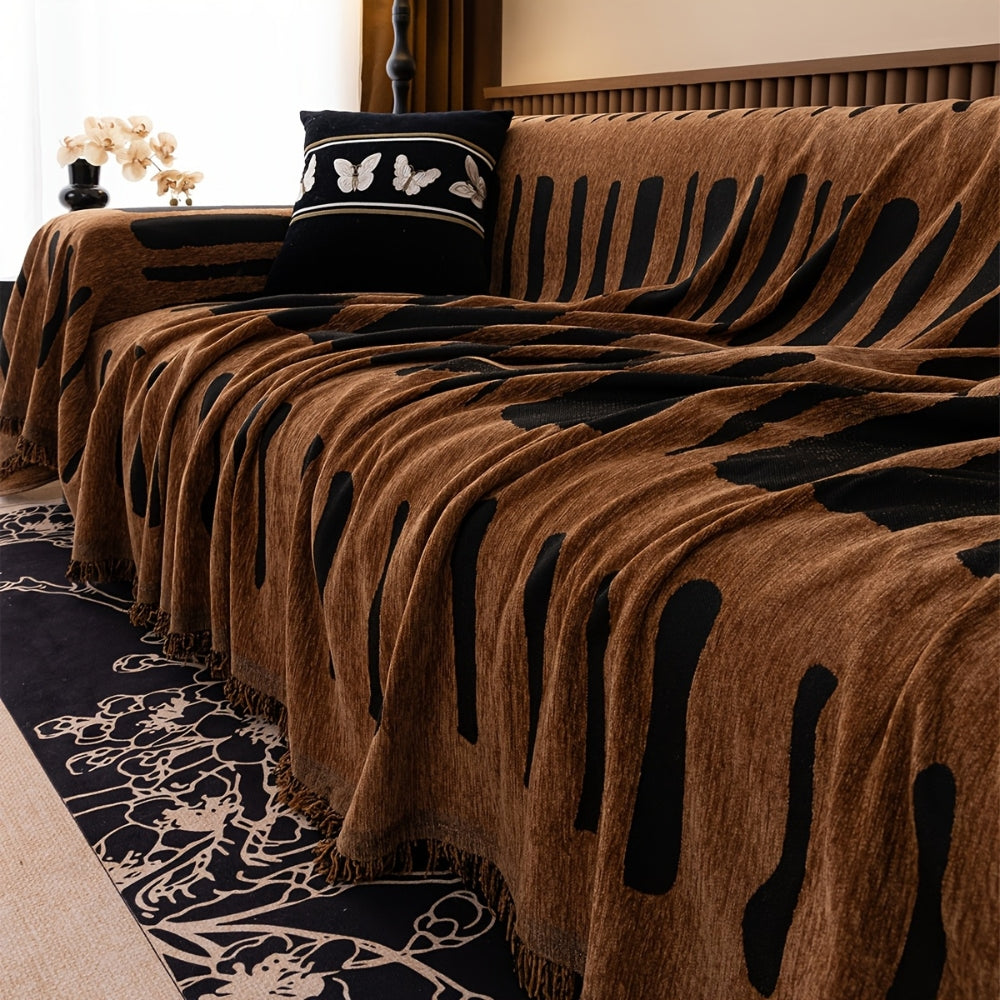 Tribal Geometric Chenille Sofa Cover | Warm Earthy Style with Lasting Comfort